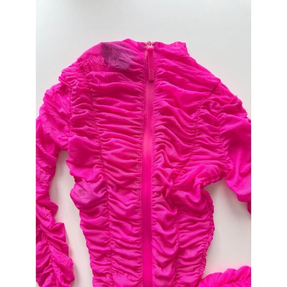 ADIDAS x IVY PARK Hot Pink Sheer Ruched Mesh Long Sleeve Romper, Size M - Picture 9 of 16